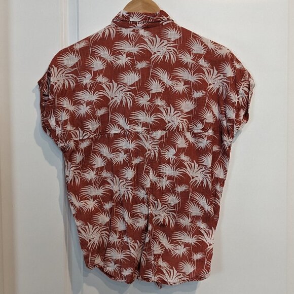 Old Khaki Top Women's 10 Jungle Foliage Button-Up Waist-Tie Orange/White Safari - Picture 7 of 16